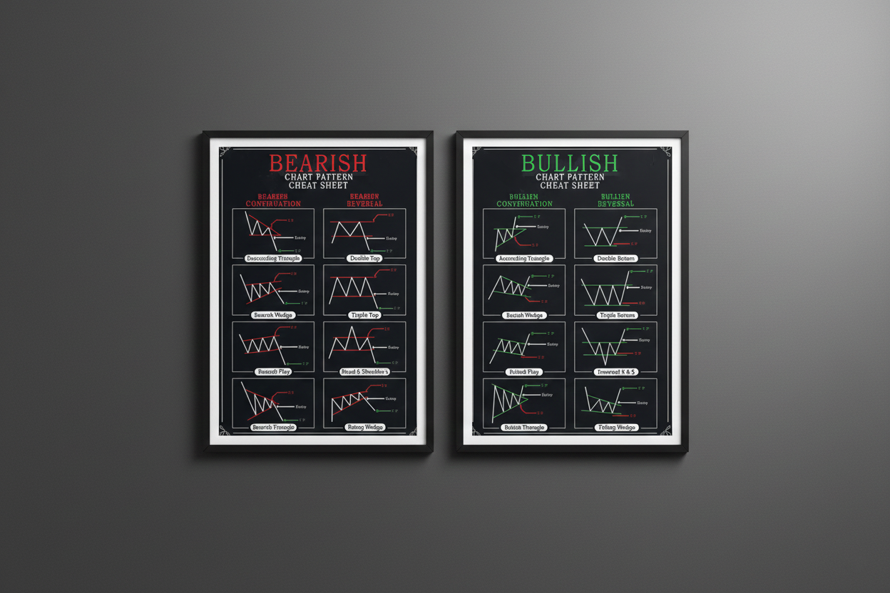 Teknik Analiz Grafik Formasyonları Poster Seti - Bullish & Bearish 2'li Eğitim Seti